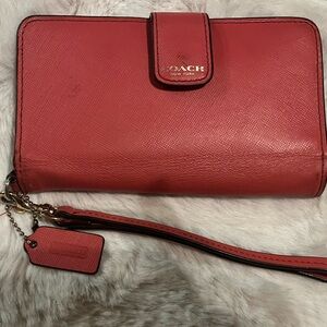 Coach Pink Leather Wristlet Wallet Well Loved Pre-Owned